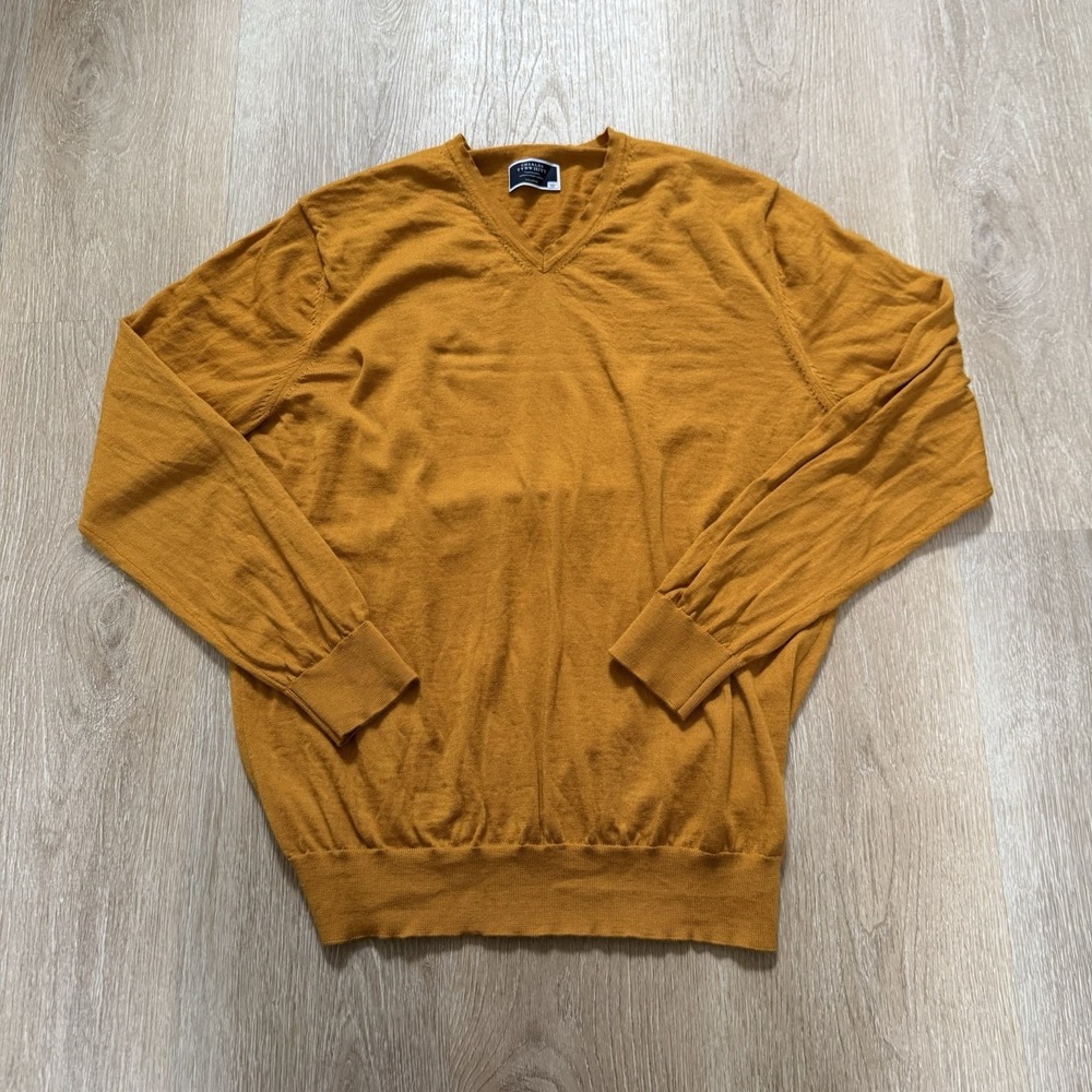 Charles Tyrwhitt Jumper Mens XXL 100% Merino Wool V-Neck Pullover Sweater Yellow